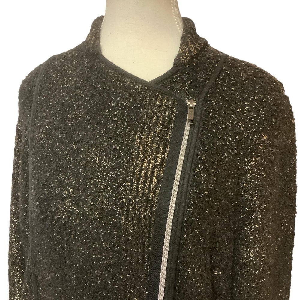 OLSEN EUROPE BLACK & METALLIC GOLD ZIP UP LONG SLEEVE SWEATER/ JACKET/ Size L - Picture 5 of 13